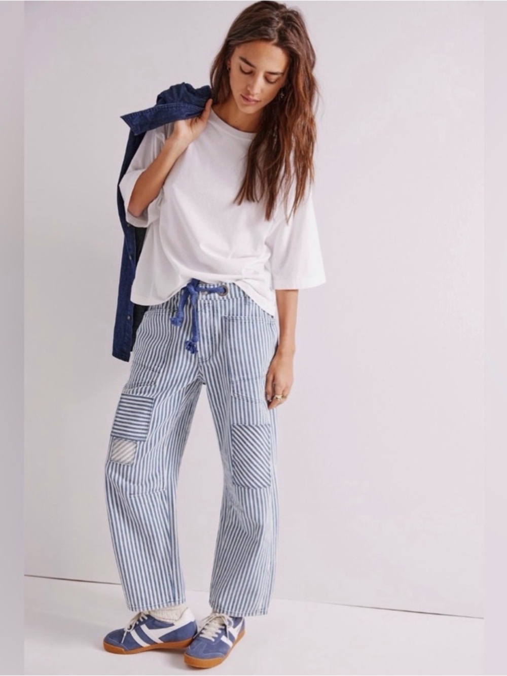 We The Free Moxie Railroad Striped Patchwork Drawstring Pants with Rope Belt